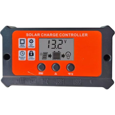Contrôleur de charge solaire 10 A avec écran LCD et régulateur de charge pour protection contre les surcharges et les inversions de polarité (1/5)