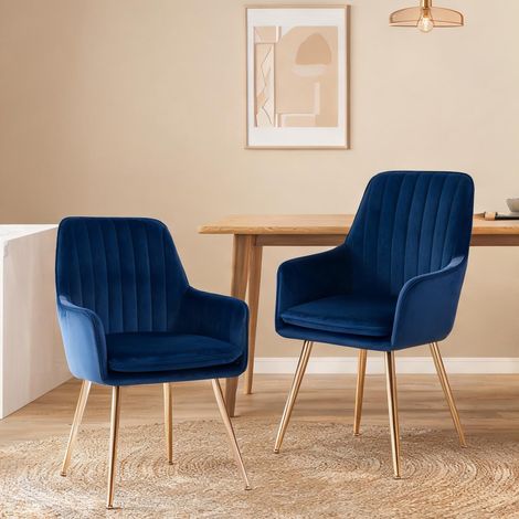 Lot de 2 chaises de salle à manger en tissu bleu avec accoudoirs (1/5)