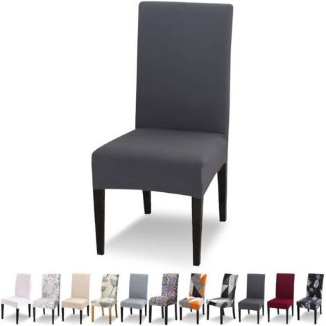 Housse de Chaise Extensible Lot de 6 Housse de Chaise Salle à Manger Universel Lavable Moderne Couvre Couverture de Chaise pour Décor Salle à Manger Restaurant Hôtel Bouquet,Gris Foncé (1/5)