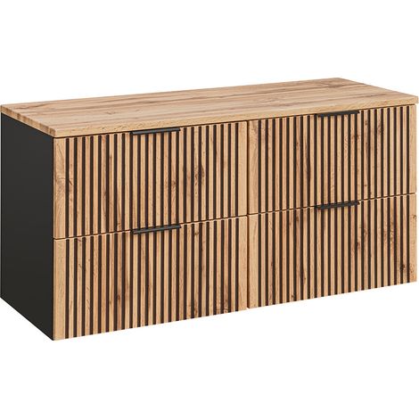 Waschbeckenunterschrank 120 cm für 2 Aufsatzwaschbecken XANTEN-56 in anthrazit mit Eiche Nb. schwarz gerillt, B/H/T: ca. 120,6/59,2/46,5 cm (1/5)