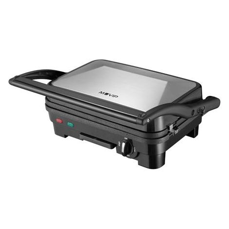Muvip appareil à sandwich en acier inoxydable 1800w - plaques de gril réversibles antiadhésives, lisses - sélecteur de température - plaque supérieure inclinable - poignées cool-touch