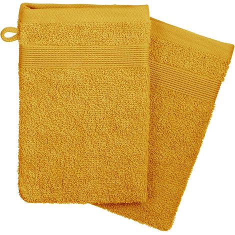 2er-Set Waschhandschuhe - Baumwolle 450 g/m² - senfgelb 15 × 21 cm