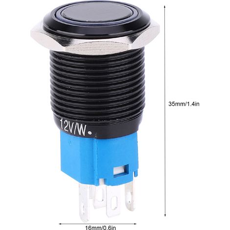 Vendu par lot de 2, interrupteur à bouton-poussoir en métal noir anodisé, 12 V CC, 16 mm, en forme d'anneau, 5 broches, à réarmement automatique, 1NO1NC, blanc. (1/5)