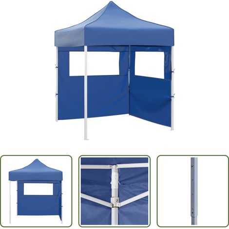 vidaXL Faltzelt - Profi-Partyzelt Faltbar mit 2 Seitenwänden 2×2m Stahl Blau (1/5)