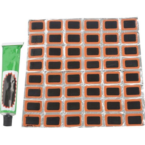 48 rustines ovales noires en caoutchouc pour pneus de vélo, compatibles avec les pneus tubeless de VTT + 1 tube de colle. (1/5)