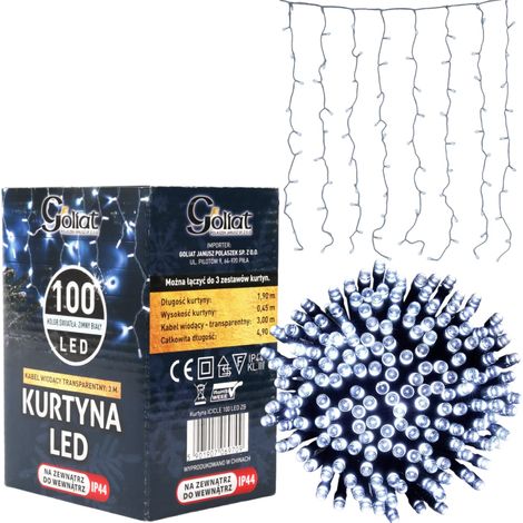 Cortina de luz LED tipo carámbano, 100 LED, blanco frío, 3 m, 6 W, bajo consumo, alimentación eléctrica. (1/5)