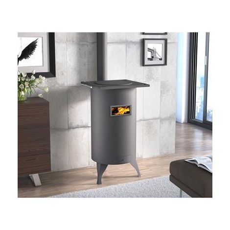 Poêle à bois ronde 42cm – Sortie des fumées arrière – Chauffage efficace pour petits espaces – Construction robuste et durable – Fm Biomasa (1/4)
