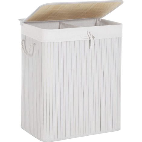 Cesto para ropa con tapa 2 compartimentos clasificación 60,5 cm bambú blanco 120000777 (1/3)
