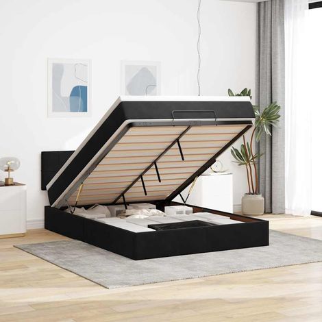 Ottoman-Bett mit Matratze & LEDs Schwarz 140x200 cm Samt (1/5)
