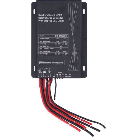 Régulateur de charge solaire MPPT à réglage automatique avec télécommande, contrôleur d'énergie photovoltaïque 12V/24V, boîtier robuste pour système hors-réseau, optimiseur de puissance intelligent, a (1/5)