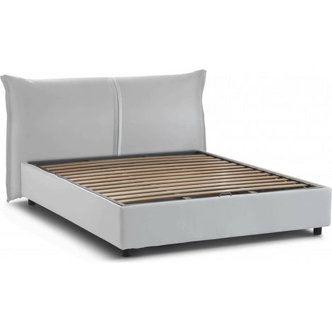 Talamo Italia Cama matrimonial Brunetta, Cama contenedor con revestimiento de tela, 100% Made in Italy, Apertura frontal, adecuado para colchón Cm 160x190, Blanco, con embalaje reforzado