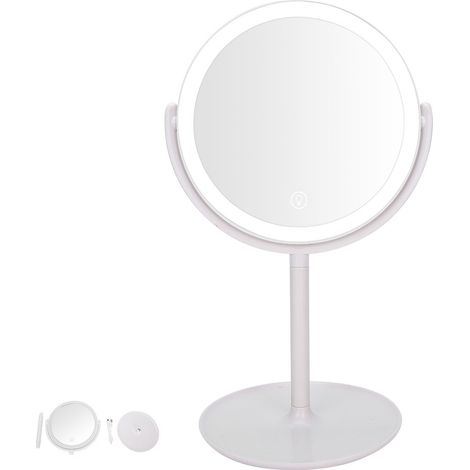 Miroir De Maquillage Led Rotation 360 Degrés Interrupteur Tactile Usb Pour Salle De Bain Et Voyage - Blanc (1/5)