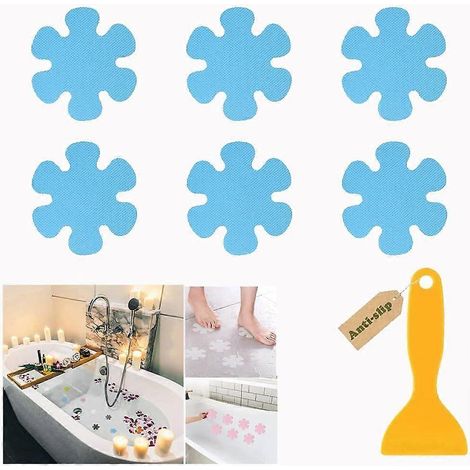 Lot de 4 autocollants antidérapants pour baignoire avec grattoirs, en forme de fleur, pour salle de bain, douche, marches, piscine (bleu, 10 x 10 cm) (1/5)