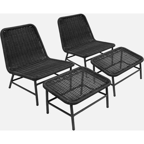 Set 2 poltrone da giardino con poggiapiedi in alluminio e corda