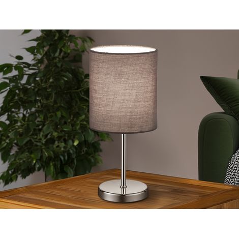 Tischleuchte JERRY 1-flammig Chrom Stoffschirm in Grau, Höhe 28cm (1/5)