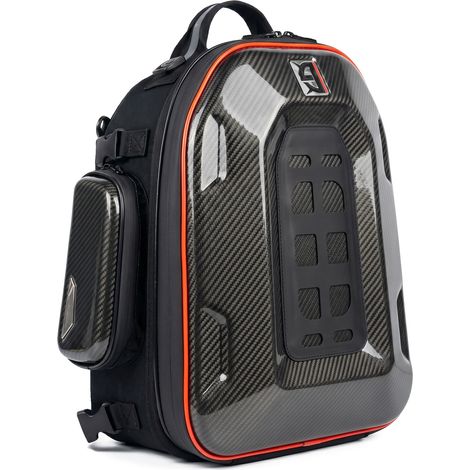 Sacoche arrière moto rigide coque dure extensible 28-41L avec bande lumineuse LED rouge, sac à dos motard convertible étanche pour scooter et moto, sac rangement casque intégral tissu (1/5)