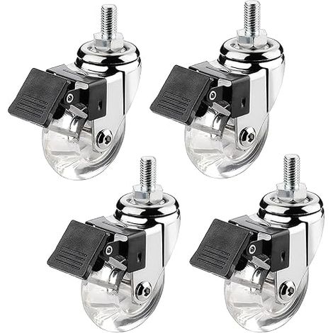 Roulettes à Tige Pivotantes de 50 Mm pour Meubles, Roulettes Pivotantes en Caoutchouc PU Transparent avec Frein, Tige Filetée M8X15Mm / M10X15Mm, Roulettes de Remplacement de Meubles Silenci (1/5)