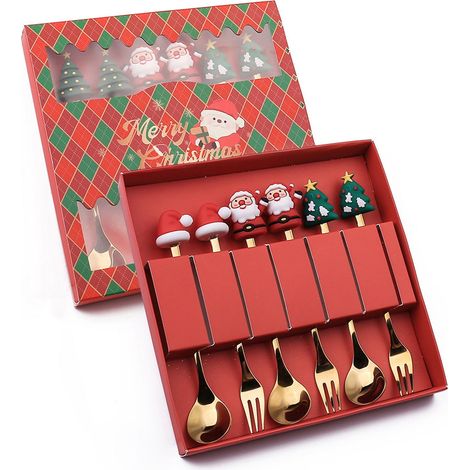 Cuillère À Dessert - Fourchette À Dessert - Acier Inoxydable - Décoration De Noël Intérieur Et Extérieur - Lot De 6 Pièces