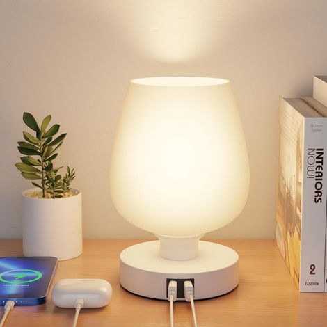 ZOLGINAH Lámpara de noche para dormitorio con pantalla de cristal, lámpara de noche táctil LED regulable con 2 puertos de carga USB, lámparas de mesa de 3 temperaturas para sala de estar, dormitorio, (1/5)