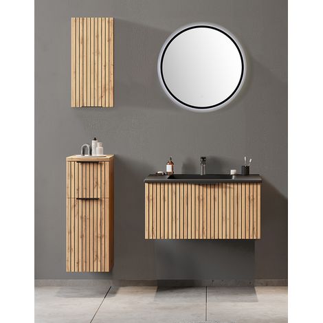 Badmöbel Set 4-teilig inkl. Waschtisch 80cm in Eiche, Fronten gestreift, LIVINGSTON-03 (1/5)