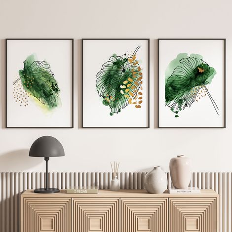 Lot de 3 Affiches / Posters Triptyque - Feuilles - 3 Affiches - 70x100 cm (Cadres non fournis) - Photo pleine page (1/5)