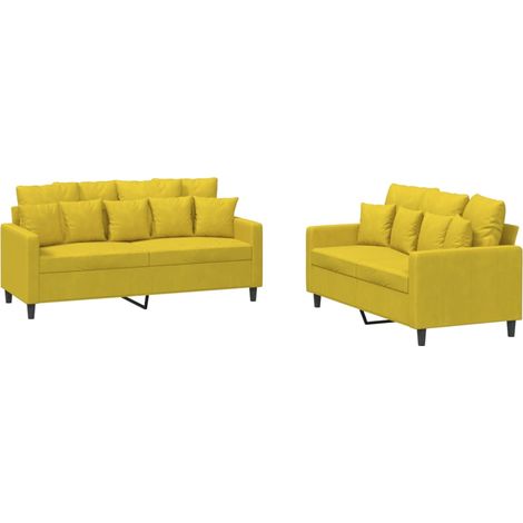 vidaXL Set di Divani 2 pz con Cuscini giallo in Velluto (1/5)