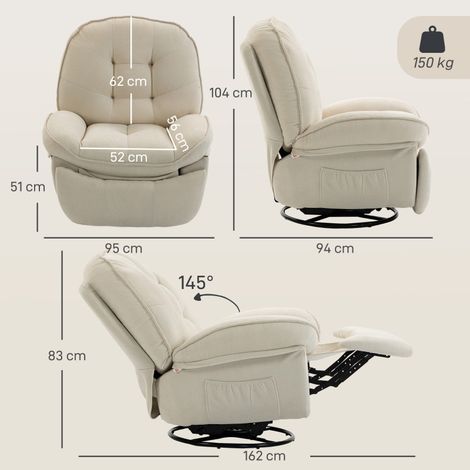 Fauteuil TV relax inclinable et pivotant, chaise lounge basculante 360° pour salon ou chambre, tissu confortable, design moderne (1/5)