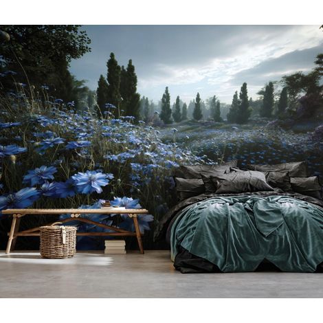 Fototapete Blumen Wiese Bäume Wald, für Wohnzimmer und Schlafzimmer, 150 x 105 cm – Komplettset inkl. Kleister & Anleitung (1/5)
