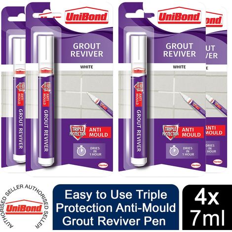 Unibond Easy to Use Triple Protection Anti-Mould Grout Reviver Pen 7ml, 4 Pack (1/5)