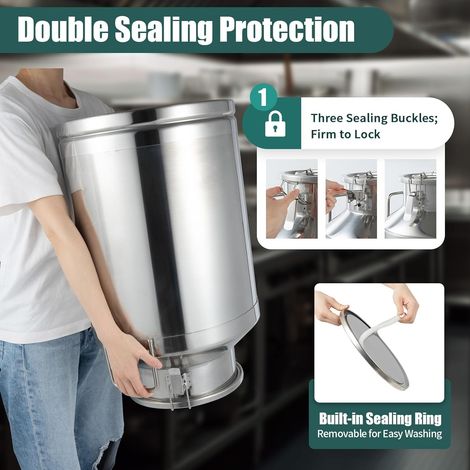 60L/15,8 Gallonen Edelstahlmilchkanne mit Abdeckung für universelle Eisfaser aus Metall, ideal für die Lagerung von Flüssigkeiten und Feststoffen in der Küche: 37,562,5 cm