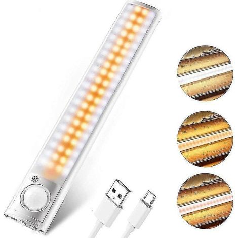 Éclairage LED à détecteur de mouvement pour placard, 80 LED sous meuble avec 3 modes d'éclairage, éclairage de cuisine avec 3 niveaux de luminosité, rechargeable (1/5)