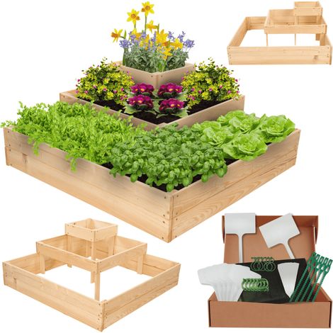 MODO24 Potager surélevé bois ZP08 36x92x92 cm, jardinière balcon/terrasse pour herbes, légumes, kit jardinier inclus, naturel