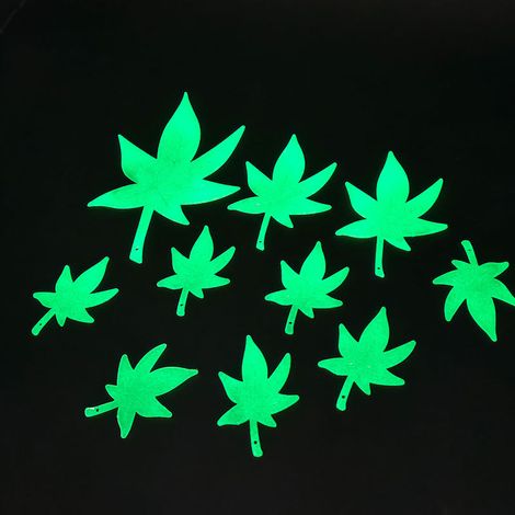 10 Stickers Muraux Motif Feuille d'Érable Phosphorescente Verte, Décalque en Vinyle Auto-Adhésif pour Décoration Murale Intérieure, Articles de Printemps (1/5)