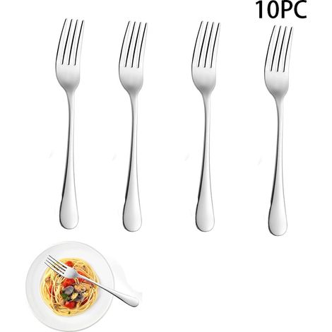 10 Tenedores de Mesa - Tenedores de Cena - 17,3 cm - Cubiertos de Acero Inoxidable - Tenedores - Cubiertos - Ideales para el hogar, la cocina o el comedor - Plateados (1/5)
