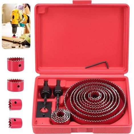 20 Pcs Kit Scies Cloches bi-métal en Acier Carbone 19-127mm Scie Cloche Coffret pour Bois, Plaque de Plâtre et Plaques de Plâtre(Rouge) (1/5)