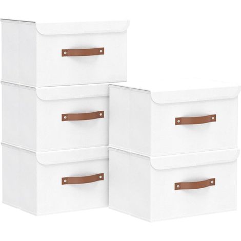 Lot de 5 Caisse de Rangement, Tissu Pliable, Couvercle, Poignées Renforcées, Pour Vêtements, Maison