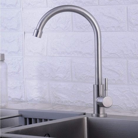 Robinet de cuisine, eau froide uniquement, robinet d'évier de cuisine à levier unique, pivotant à 360 °, économie d'eau en acier inoxydable (1/5)