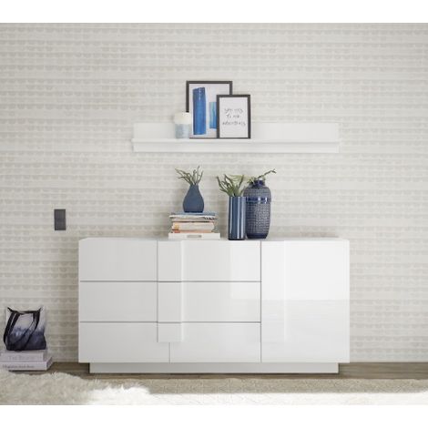 Buffet Jupiter 1 portes et 3 tiroirs – Blanc brillant (1/2)