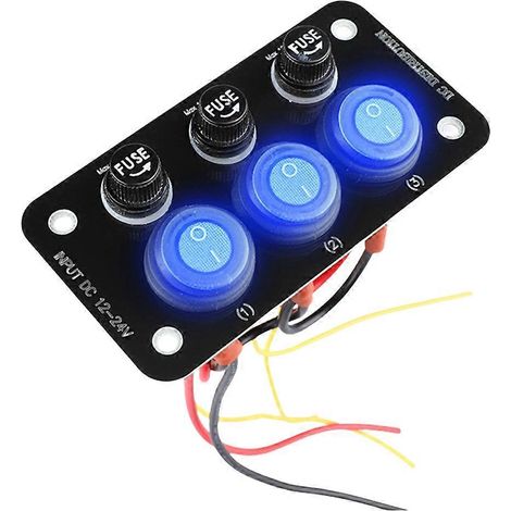 Panneau d'interrupteurs à bascule LED 12V-24V avec fusible 10A pour bateaux, voitures, camping-cars et camions. (1/5)
