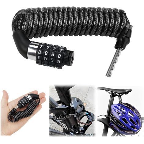 4-Digit Anti-Theft Bike Lock, Long 150cm, Zinc Alloy and PVC Bike Lock, Code Bike Lock, Small and Easy to Carry Bike Lock Cable for Strollers, Scooters, Helmets, Bicycles, Mo (1/5)