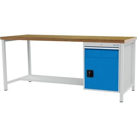 Kastenwerkbank Breite 2000 mm, R18-24, 1 x Schublade, 1 x Flügeltüre, 1 x Stahlfachboden halbe Tiefe Maße in mm (BxTxH): 2000 x 750 x 859 (1/4)