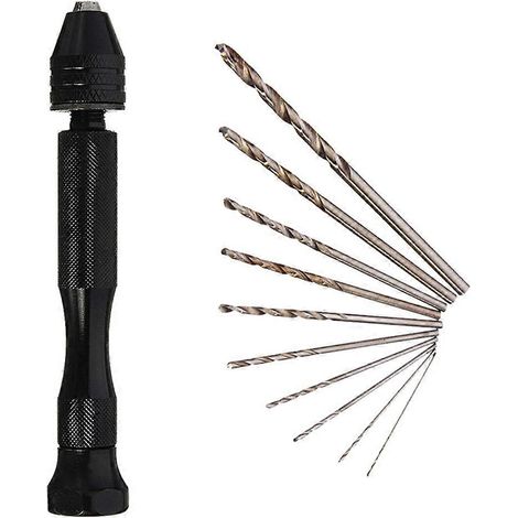 Mini perceuse manuelle professionnelle noire avec 10 forets rotatifs (1/5)