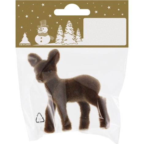 Dekofigur Rehkitz braun beflockt 5 x 7 cm Weihnachtsfigur