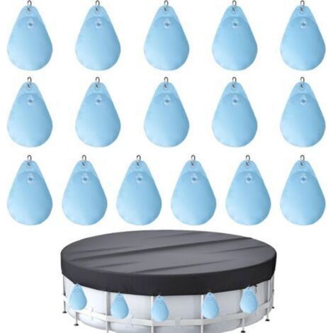 Lot de 16 sacs à eau pour bâche de piscine avec crochets, Sacs D'Eau Lourds pour Couverture de Piscine, en PVC, anti-fuite, sac à suspendre, à remplir, poids pour bâche de piscine d'hiver (1/4)