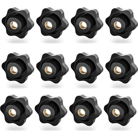 12pcs Black Plastic Star Shaped Handle Nuts M8 Internal Thread Knurled Screw for Machine Tool
