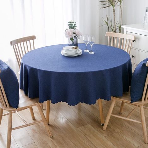 Nappe De Table Grande Nappe Ronde imperméable et résistante à l'huile, Couleur Unie, Fibre de polyester,140cm, Bleu foncé (1/5)