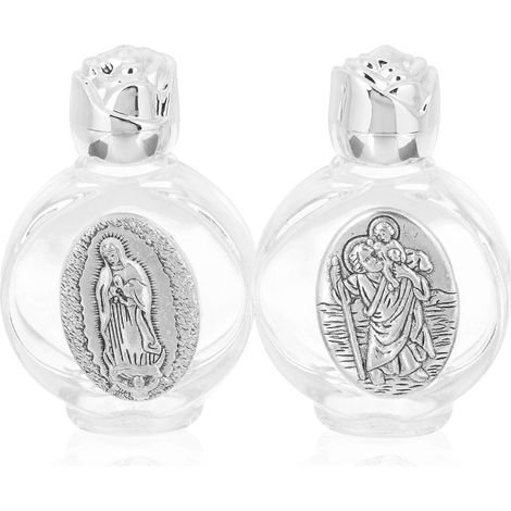 Lot de 2 bouteilles d'eau bénite décoratives en verre pour baptême ou fête, motif aléatoire-6.50X4.30X1.50CM-Silver (1/3)