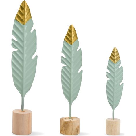 Lot de 3 sculptures décoratives modernes dorées et vertes - Statues modernes en bois et métal - Article de décoration pour la maison, le salon, cadeau pour anniversaire, chambre à coucher, (1/5)