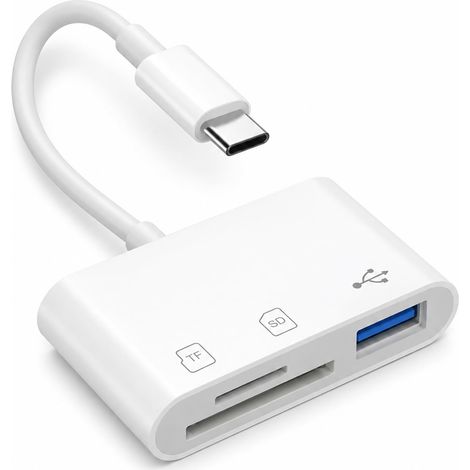 Adaptateur Carte SD USB C, Lecteur Carte Mémoire USB C 3-en-1 SD Micro SD USB-A Plug and Play Adaptateur Haute Vitesse pour iPad MacBook Pro Air Galaxy Android et Ordinateurs Portables (1/5)