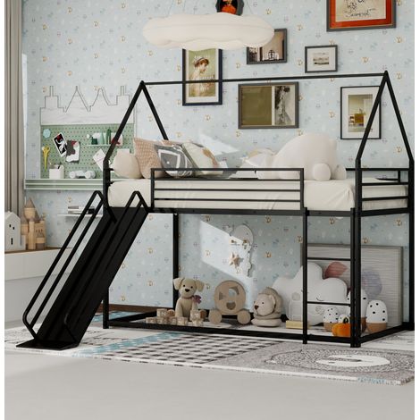 Cama litera infantil con tobogán metálica negra OKMYHOME (1/5)
